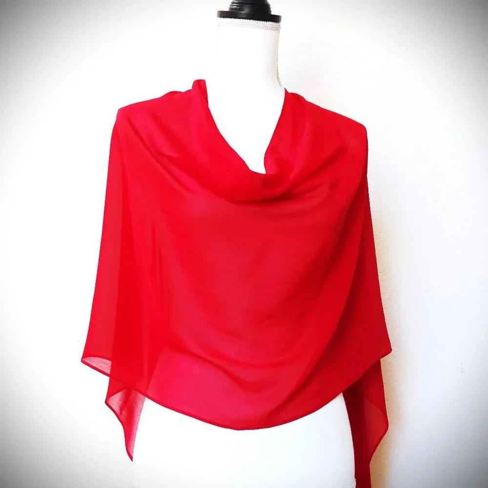 EILEEN FISHER Sheer Silk Georgette Wrap Boxy Fit Knee Length in  Red - Picture 4 of 10